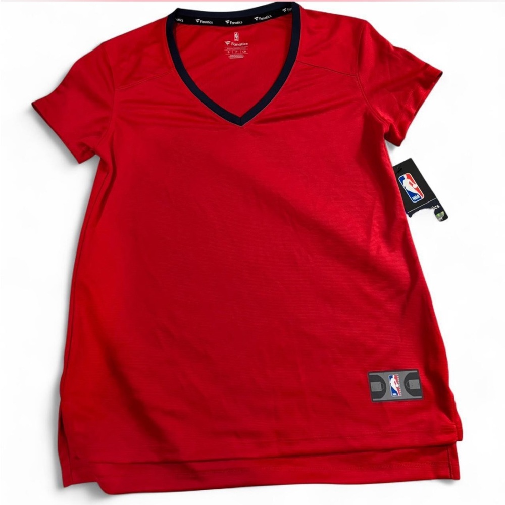 NBA Fanatics Fast Break Red V-Neck T-Shirt Basketball Jersey Tee